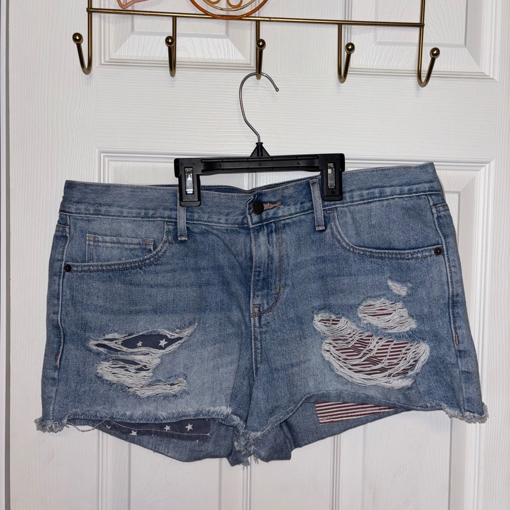 American Flag Denim Distressed Women Shorts